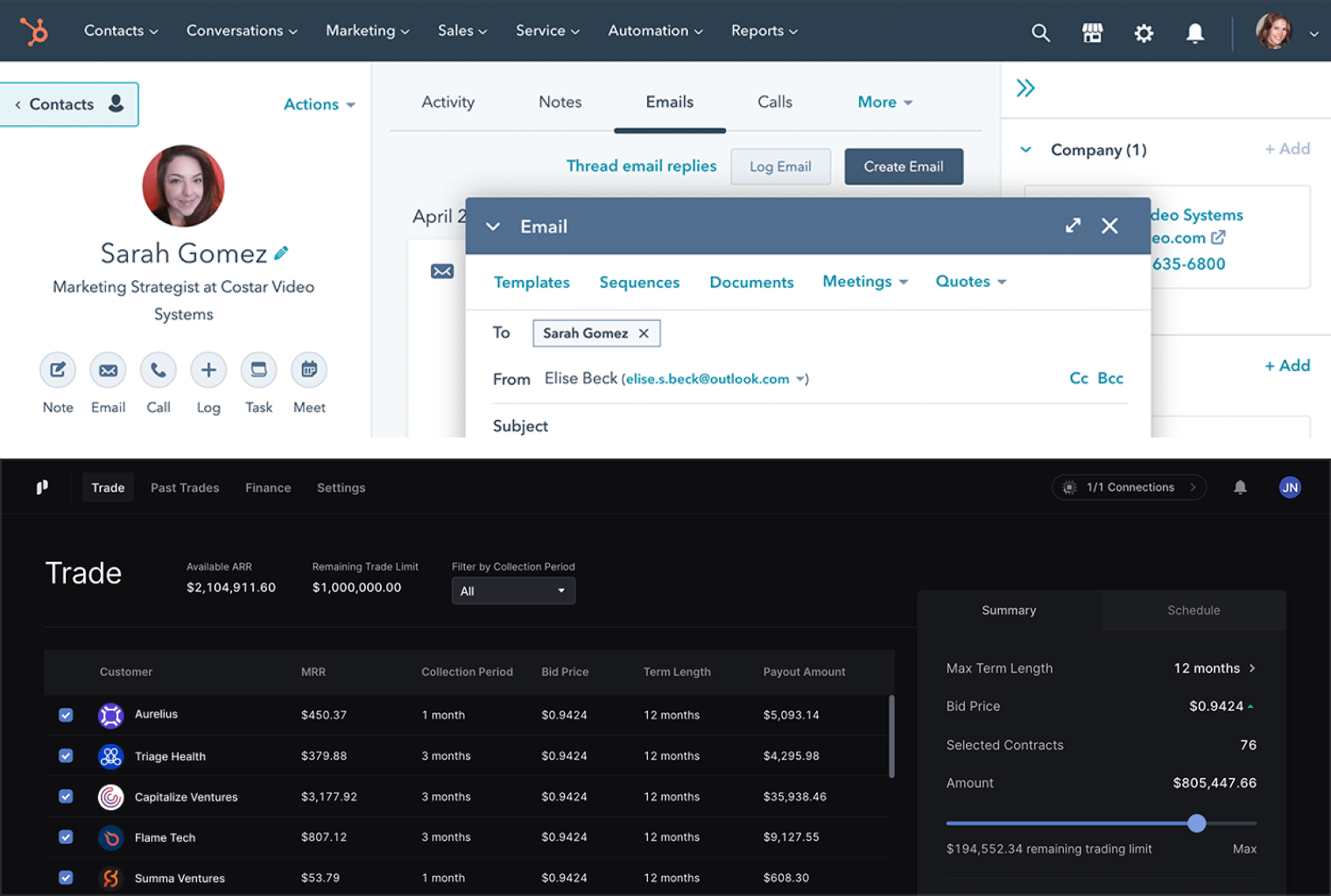 image of hubspot and WorkerAppz dashboards